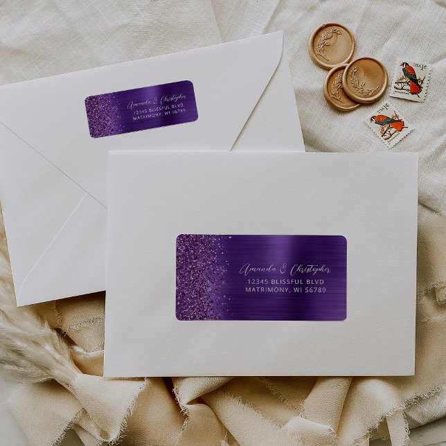 Glam Purple Metallic Wedding Return Address (Creator Uploaded)