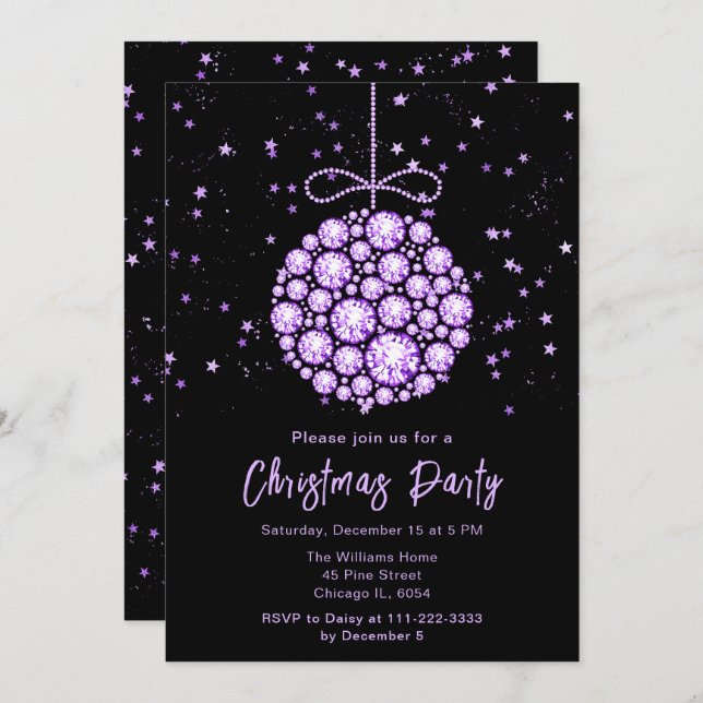 Glam Purple Ornament Christmas Party Invitation (Front/Back)