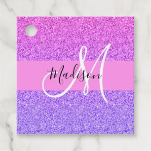 Glam Purple Pink Glitter Sparkle Gradient Monogram Favour Tags