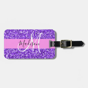 Glam Purple & Pink Glitter Sparkle Monogram Name Luggage Tag