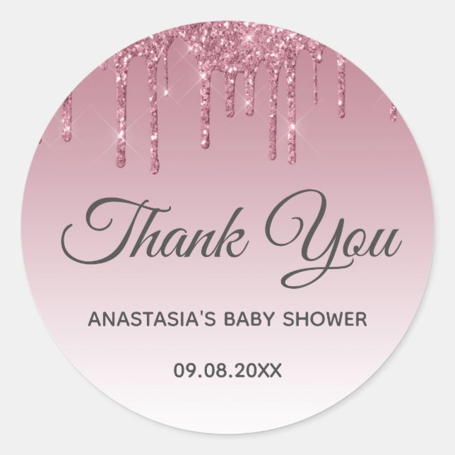 Glam Purple Pink Rose Gold Thank You Baby Shower Classic Round Sticker (Front)