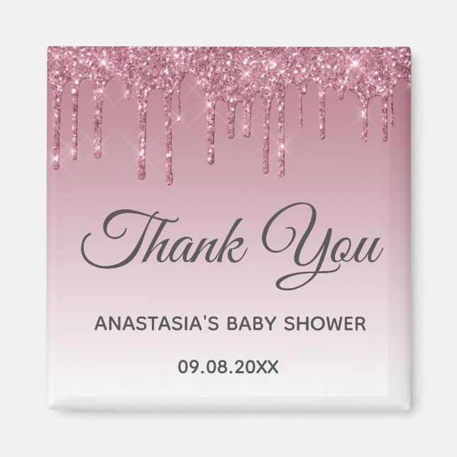 Glam Purple Pink Rose Gold Thank You Baby Shower Magnet (Front)