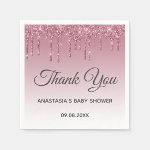 Glam Purple Pink Rose Gold Thank You Baby Shower Napkin