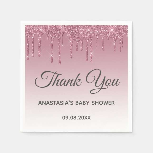 Glam Purple Pink Rose Gold Thank You Baby Shower Napkin (Front)
