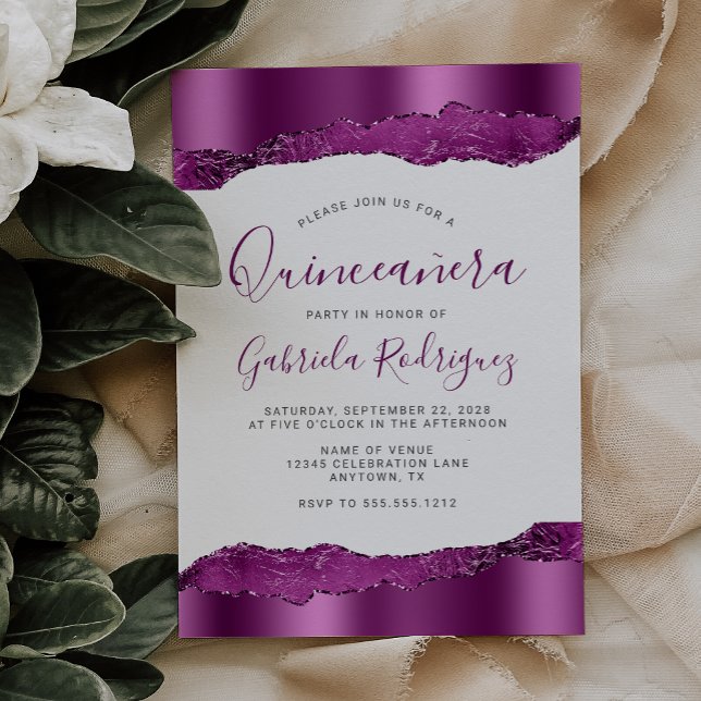 Glam Purple Plum Foil Glitter Quinceañera Invitation (Creator Uploaded)