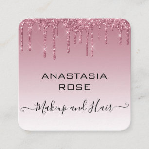 Glam Purple Rose Gold Glitter Drips Makeup Artist Square Business Card