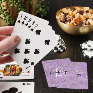 Glam Purple Silver Leopard Spots Script Monogram  Playing Cards