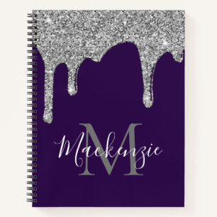 Glam Purple Sparkle Dripping Glitter Monogram Notebook