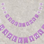 Glam Purple Sparkle Girl Mazel Tov Bat Mitzvah Bunting<br><div class="desc">Dress up the Bat Mitzvah party venue with this purple glam faux glitter MAZEL TOV bunting flags sign. The first three and last three flags on either side are light pastel lavender purple with a single purple Star Of David on each one. The remaining flags are faux purple glitter with...</div>