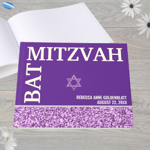 Glam Purple Star Of David Bat Mitzvah Gold Guest Book