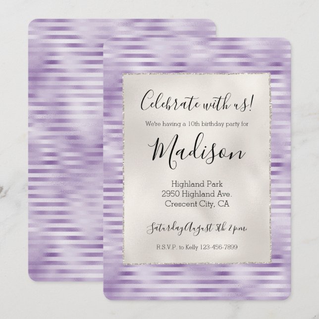 Glam Purple Stripes Invitation (Front/Back)