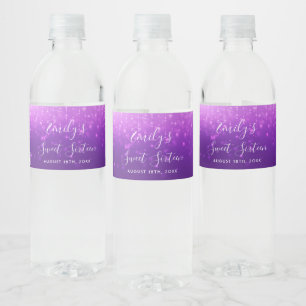 Glam Purple Sweet 16 Water Bottle Label