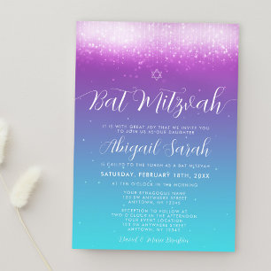 Glam Purple Teal Bat Mitzvah Invitation
