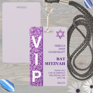Glam Purple Unique VIP Bat Mitzvah Party Favor ID Badge