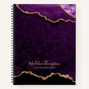 Glam Purple Velvet Agate Geode Gold Script Notebook