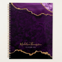 Glam Purple Velvet Agate Geode Gold Script
