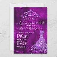 Glam Purple Violet Diamond Tiara Dress Quinceanera