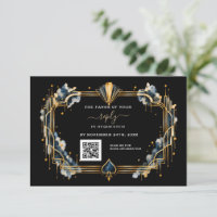 Glam QR Code Casino Gold Black Art Deco Wedding