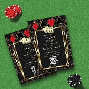 Glam QR Code Las Vegas Casino Night Graduation  Invitation