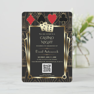 Glam QR Code Las Vegas Casino Night Graduation   Invitation