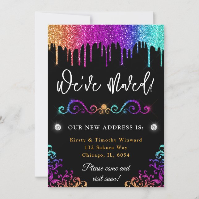 Glam Rainbow Gradient Glitter New Home Announcement (Front)