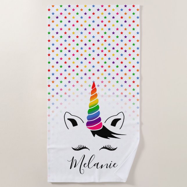 Glam Rainbow Unicorn Beach Towel (Front)