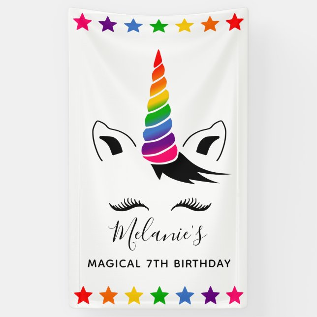 Glam Rainbow Unicorn Birthday Party Banner (Vertical)