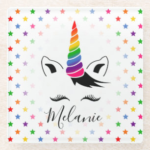 Glam Rainbow Unicorn Glass Coaster
