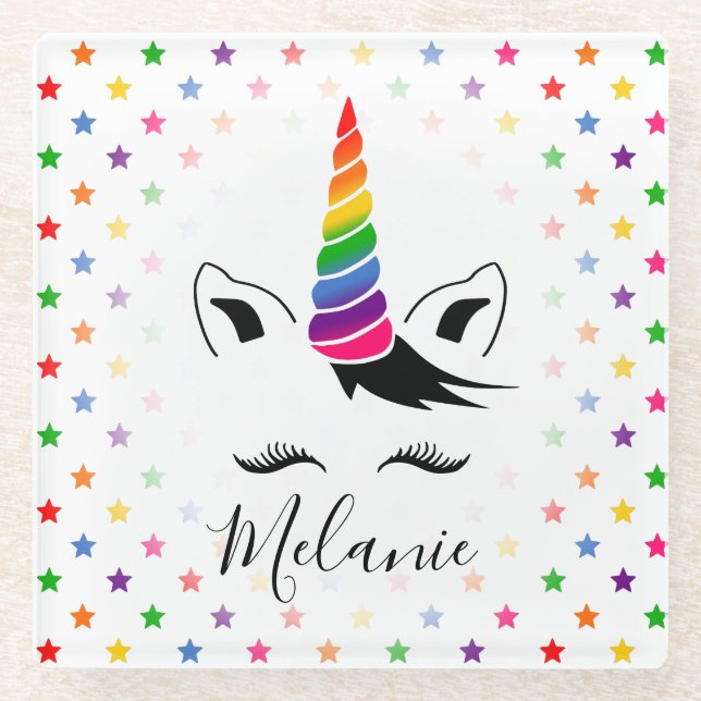 Glam Rainbow Unicorn Glass Coaster (Front)