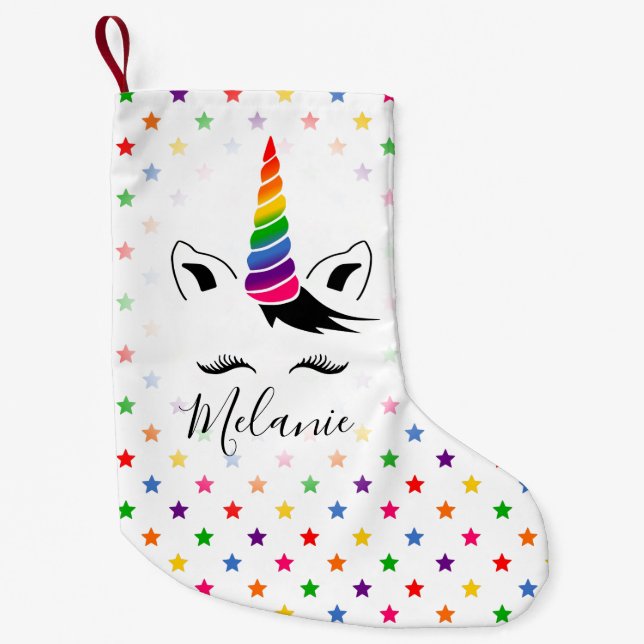 Glam Rainbow Unicorn Small Christmas Stocking (Front)