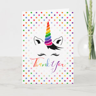 Glam Rainbow Unicorn Thank You Card