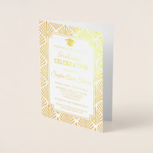 Glam Real Gold Foil Art Deco Graduation Party Card