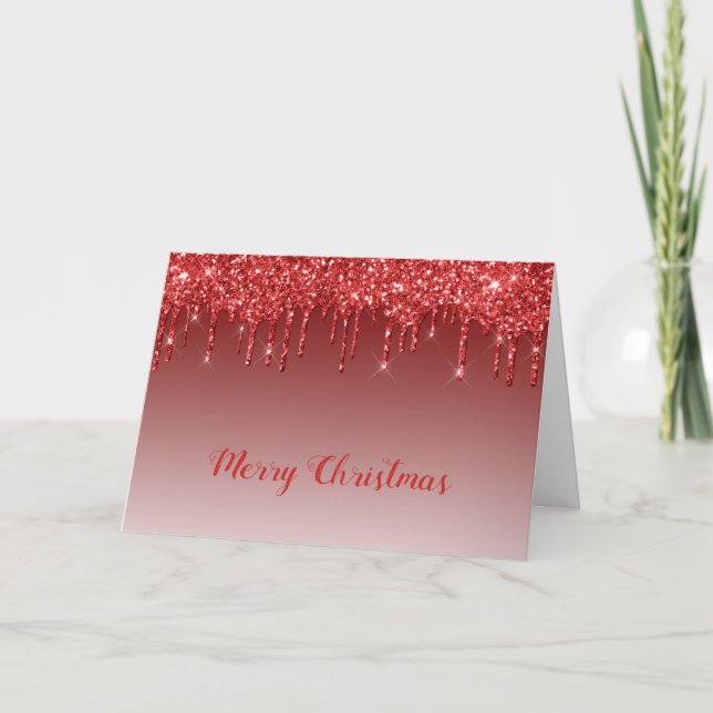 Glam Red Glitter Drips Christmas Holiday Card (Front)