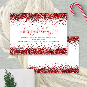 Glam Red Glitter Happy Holidays White Christmas  Holiday Card
