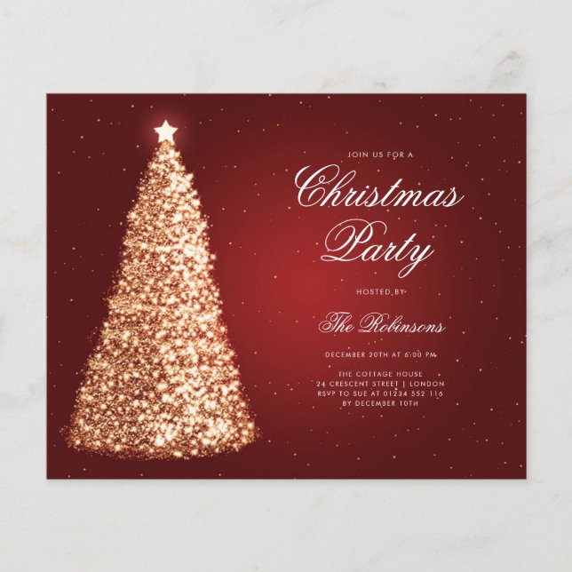 Glam Red Gold Christmas Tree Invite Program Menu (Front)