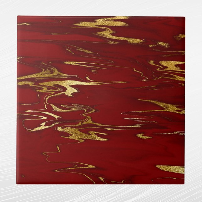 Glam Red Gold Faux Marble Christmas Tile (Creator Uploaded)