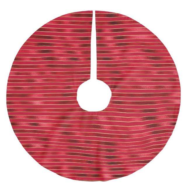 Glam Red Gold Stripes Brushed Polyester Tree Skirt (Front)