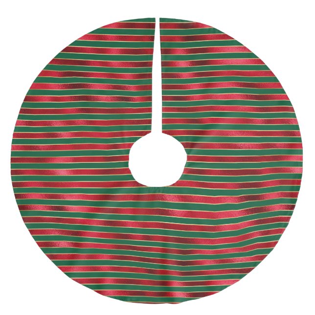 Glam Red Green Gold Stripes Brushed Polyester Tree Skirt (Front)