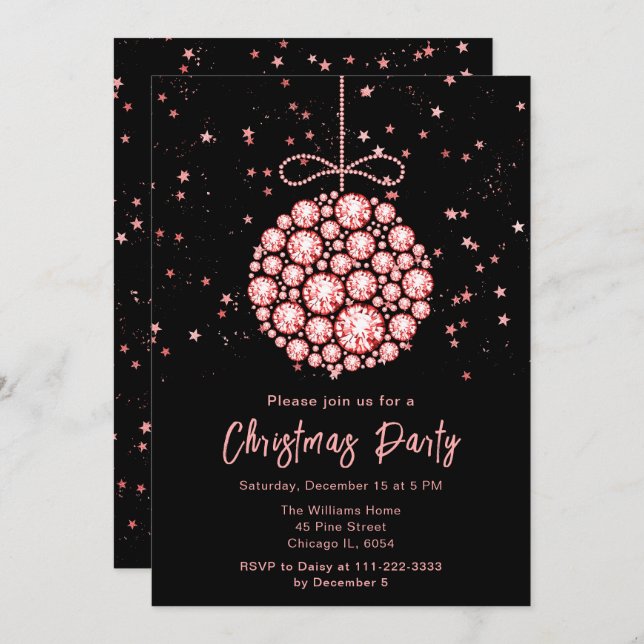 Glam Red Ornament Christmas Party Invitation (Front/Back)