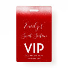 Glam Red Sweet 16 Invitation VIP Pass Badge