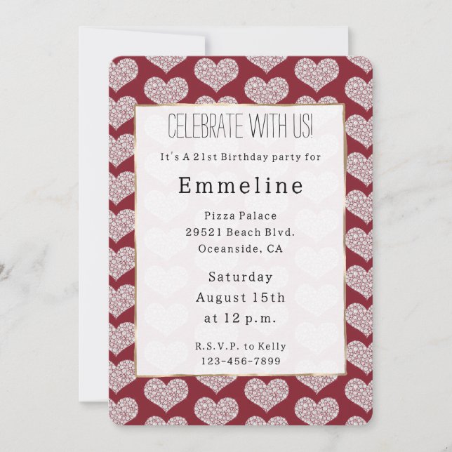Glam Red White Hearts Invitation (Front)