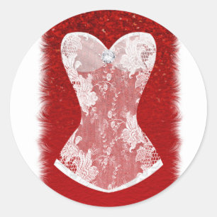 Glam Red & White Holiday Lingerie Shower Favour Classic Round Sticker