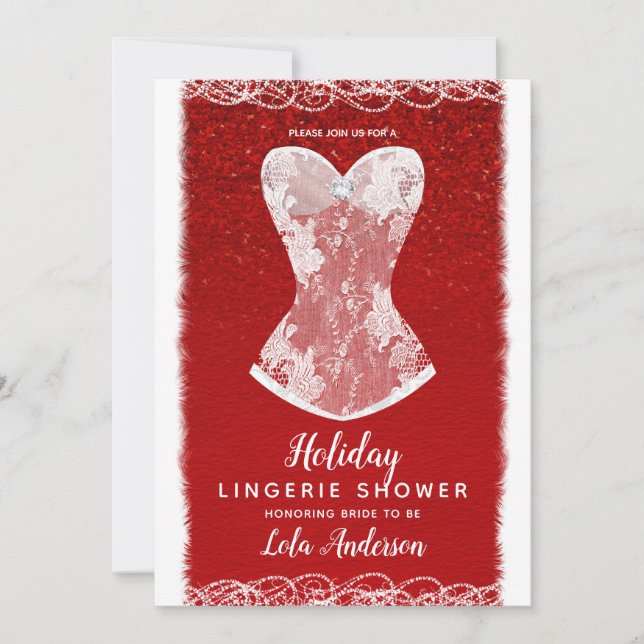 Glam Red & White Holiday Lingerie Shower Party Invitation (Front)