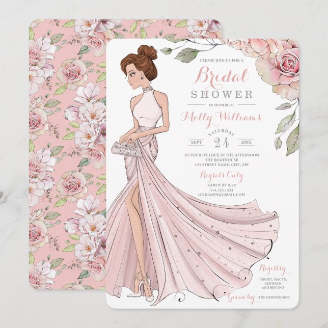 Glam Redhead Bride Bridal Shower Invitation (Front/Back)