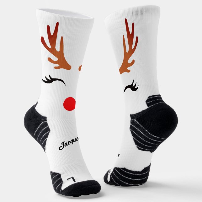 Glam Rednose Reindeer & Antlers Socks (Angled)