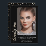 Glam Rhinestones Black White 21st Birthday Photo Invitation<br><div class="desc">A glam black, white and rhinestones (these are digital effects, not real stones!) photo 21st birthday invitation for girls that is simple, modern, elegant and chic, featuring a spread of rhinestones, the word twenty-one covered in rhinestones (simulated, not real stones, this is a digital effect) and in modern calligraphy script...</div>