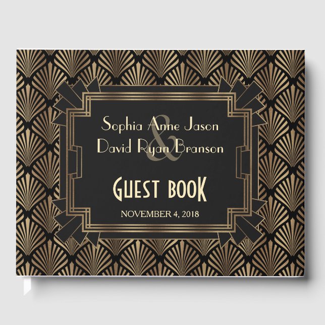 Glam Roaring 20's Gold Great 1920s Wedding Guest Book (Front)