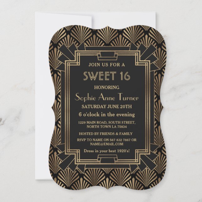 Glam Roaring 20's Great Gatsby Art Deco SWEET 16 Invitation (Front)