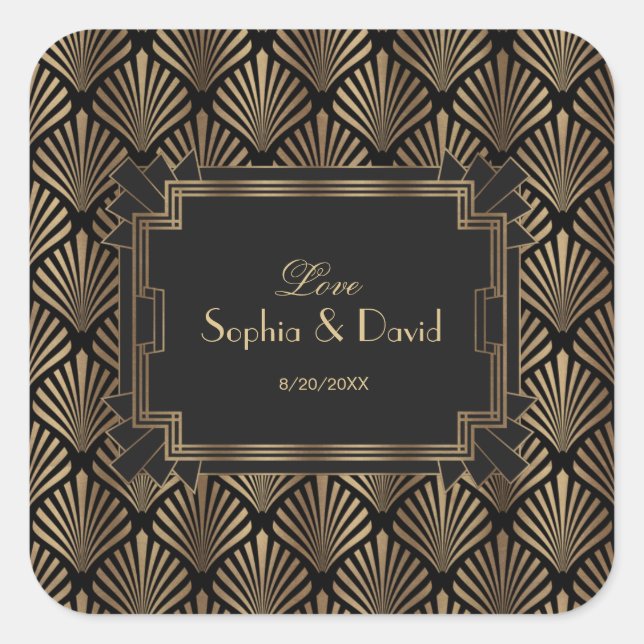 Glam Roaring 20's Great Gatsby Art Deco Wedding Square Sticker (Front)