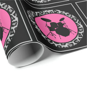  Glam Rock Drummer Leopard Drum Kit Musician Gift  Wrapping Paper